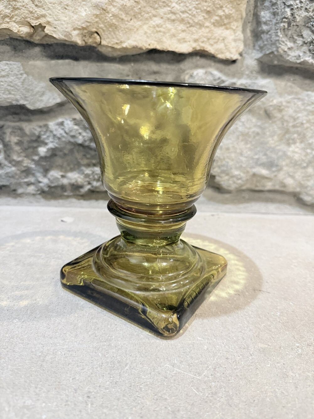 VIDRIOS SAN MIGUEL 100% Recycled Glass Golden Yellow PEDESTAL VASE COMPOTE D